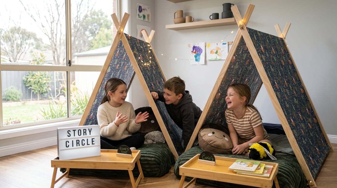 Campers sharing a story in the story corner