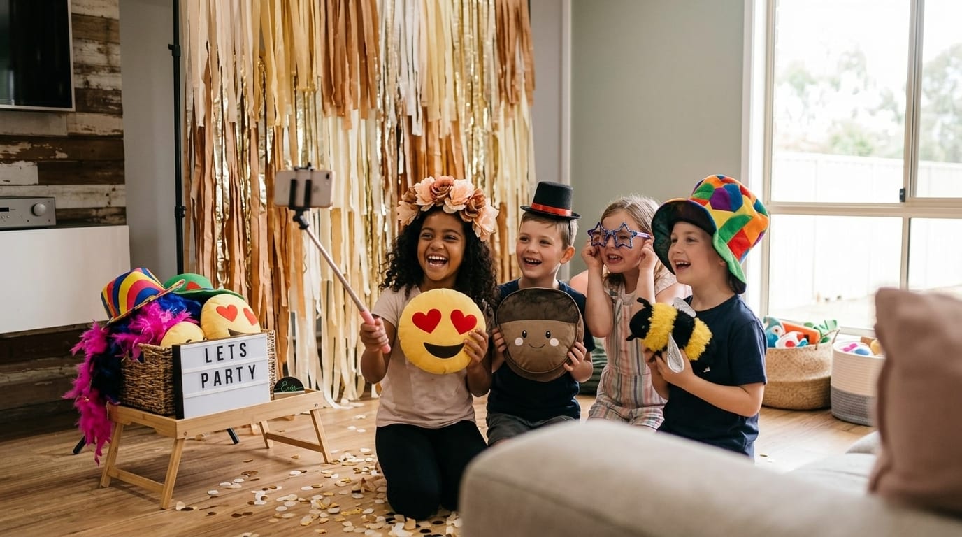 Campers with props at the selfie station